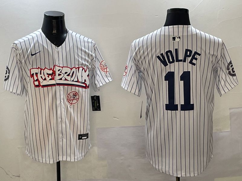 Men New York Yankees 11 Volpe White Stripe four generations Joint Name 2025 Nike MLB Jersey style 9